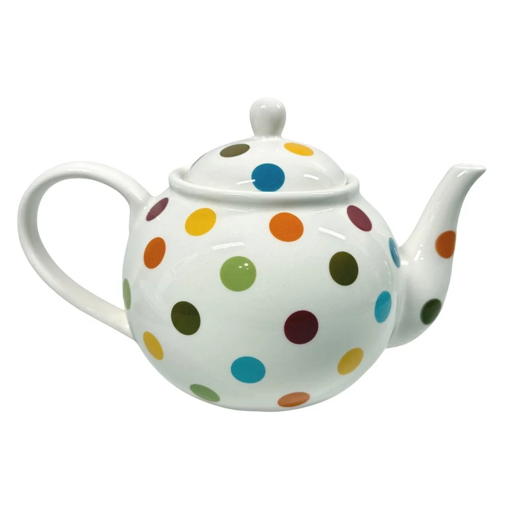 PIER 1 Imports Confetti Teapot Ironstone Multicolor Polka Dot White Glossy 6.5